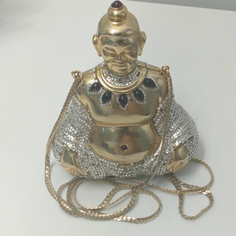 JUDITH LEIBER Gold SWAROVSKI Crystal BUDDHA bag
